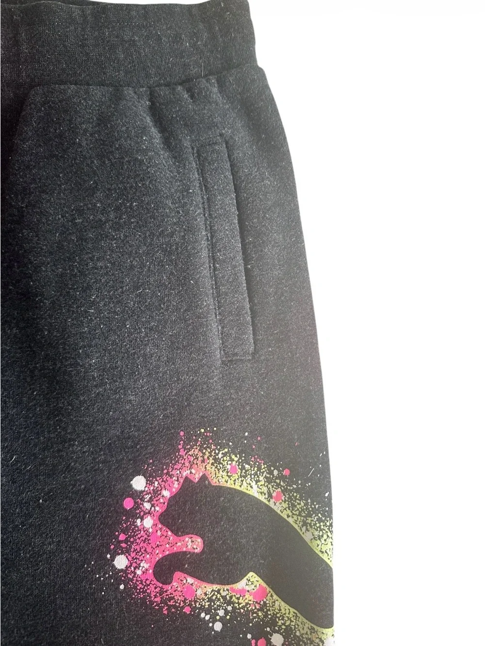 Puma Black Kids Hoodie & Joggers Set with Pink Drawstring and Multicolor Logo